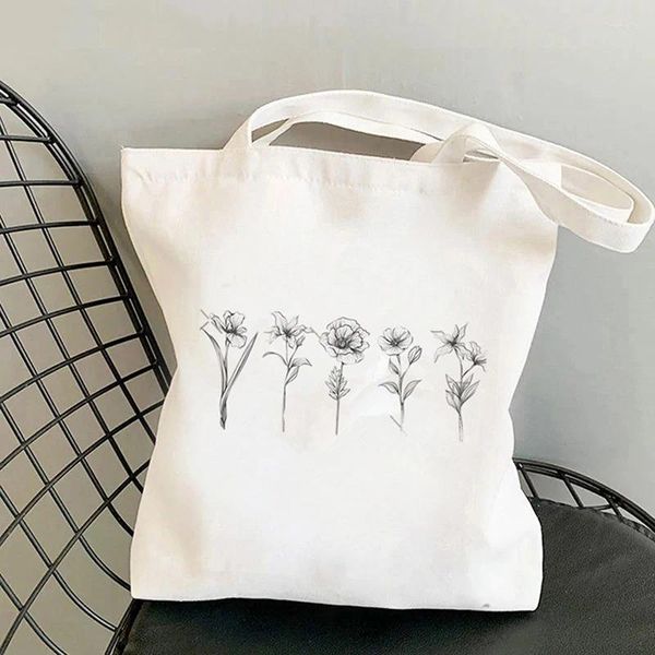 Sacos de compras flor lona bolsa de ombro margarida lavanda rosa jardim eco amigável reutilizável escola bonito grande capacidade 2024