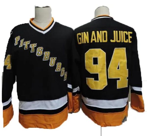 Özel Vintage Pittsburgh 94 Cin ve Juice Hokey Formaları Erkek Snoop Dogg Müzik Video Gin ve Meyve Siyah Dikişli Jersey S-XXXL