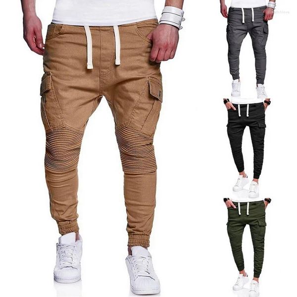 Calças masculinas Mens Corredores Hip Hop Sweatpants Homens Streetwear Bolso Design Cordão Stripe Dobra Casual