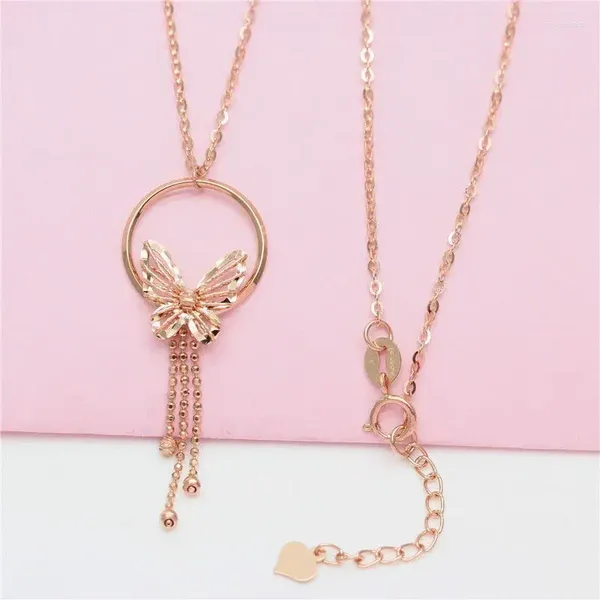 Ketten Romantische Elegante 585 Lila Gold Exquisite Glänzende Schmetterling Quaste Halskette Mode Überzogene 14K Rose Schmuck Für Frauen