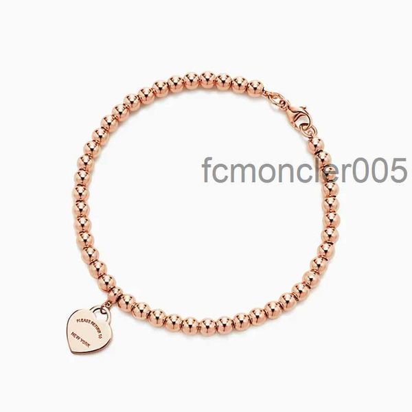 Popolare S925 Argento 4mm Perline tonde Bracciale a forma di cuore Fondo più spesso Placcatura Boudoir Commemorativo Moda Glamour Gioielli 836Q