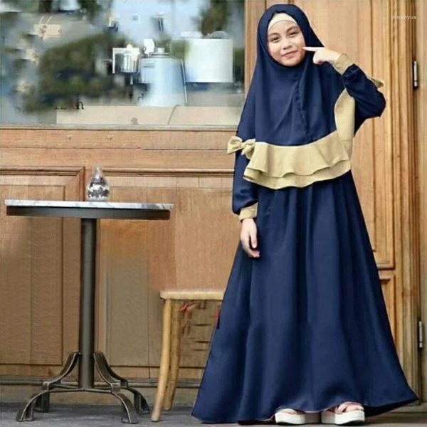 Ethnische Kleidung Muslimische islamische Kindermädchen-Ramadan-Abaya mit Hijab in voller Länge Robe Burka Maxi-Kleid für kleine Kinder, Kleinkinder und Mädchen