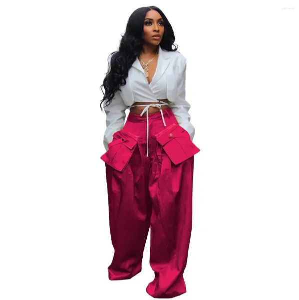 Pantaloni da donna Arrivo Gamba larga Donna Tasche larghe 3D Pantaloni streetwear primaverili