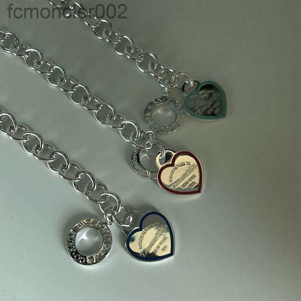 Bracciale di marca a cuore con catena spessa con fibbia Ot in argento sterling S925 per coppia da uomo e da donna T9I7