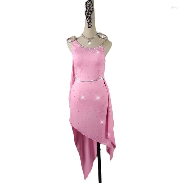 Bühnenkleidung Rosa Latin Dance Wettbewerb Kleid Sexy Erwachsene Frauen Ballsaal Performance Rock Party Mädchen Praxis Prom Linie Anzug Cha