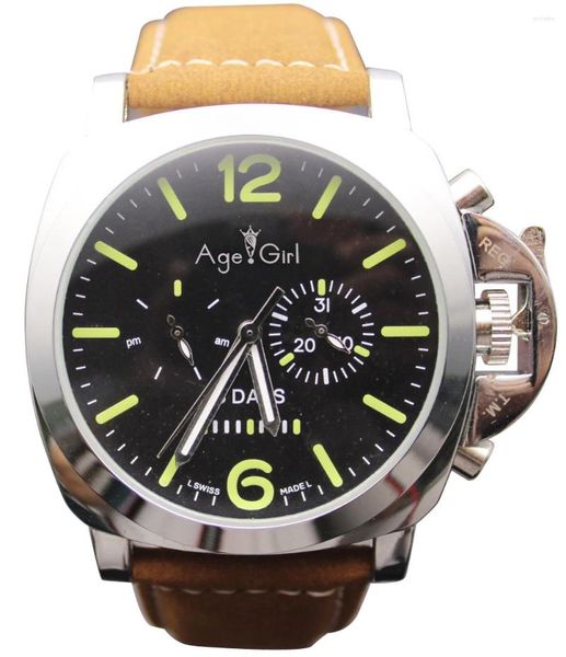 Relógios de pulso GMT Black Dial Automático Mecânico Gent's Relógios Borracha Marrom Couro Masculino Esportes Branco ou Verde