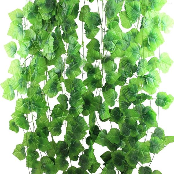 Flores decorativas 12 pçs 2.4m simulação artificial videiras verdes folhas folhagem da planta para diy guirlandas artesanato faixas de cabelo decoração parede