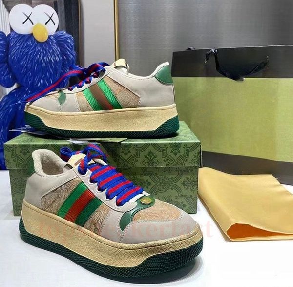 Designer casal sapatos casuais tamanho 35-45 tênis planos grossos homens e mulheres retro tênis formadores clássico verde rosa listra sapatos de couro baixo