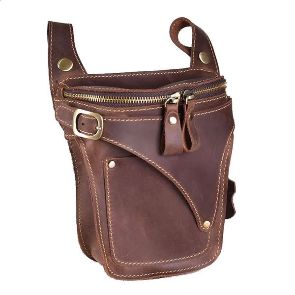 Sacos de cintura Saco de motocicleta de couro de cavalo louco para homens saco de cinto de couro genuíno alta vintage pacote de cintura masculino hip fanny packs saco 231214