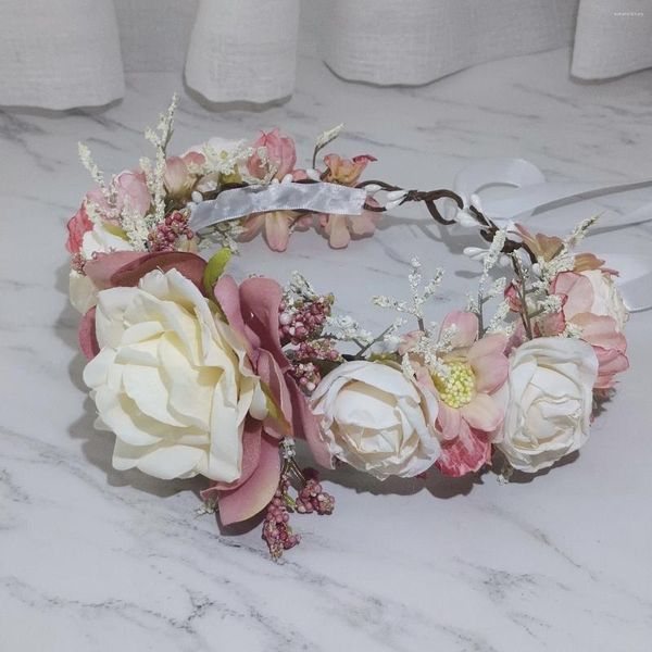 Big Rose Flower Girl's Crown Girls 'Elbise Saç Aksesuarları Düğün Gelin Bandı Süsleri Çocuklar Çocuk Çiçek Çelenks