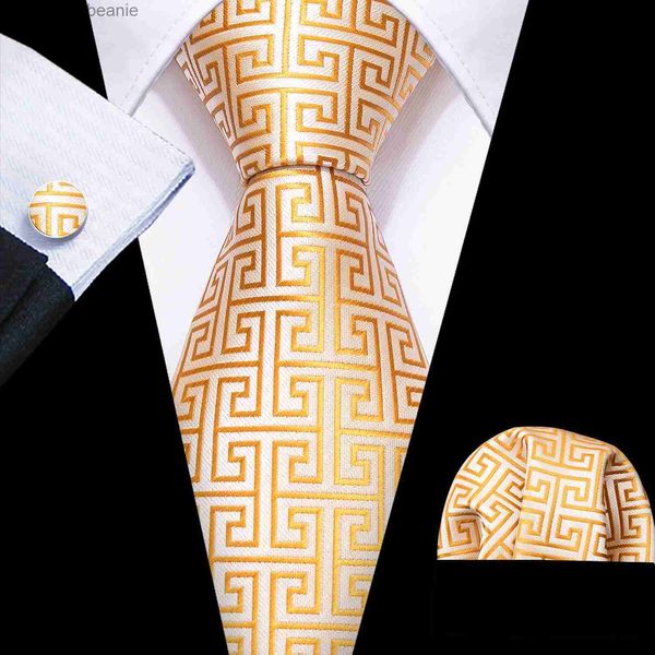 Cravatte Moda Giallo Novità Cravatta da uomo Set 8,5 cm Cravatte in tessuto jacquard di seta Matrimonio Business Fazzoletto Cravatta Set Barry.Wang FA-6032L231215