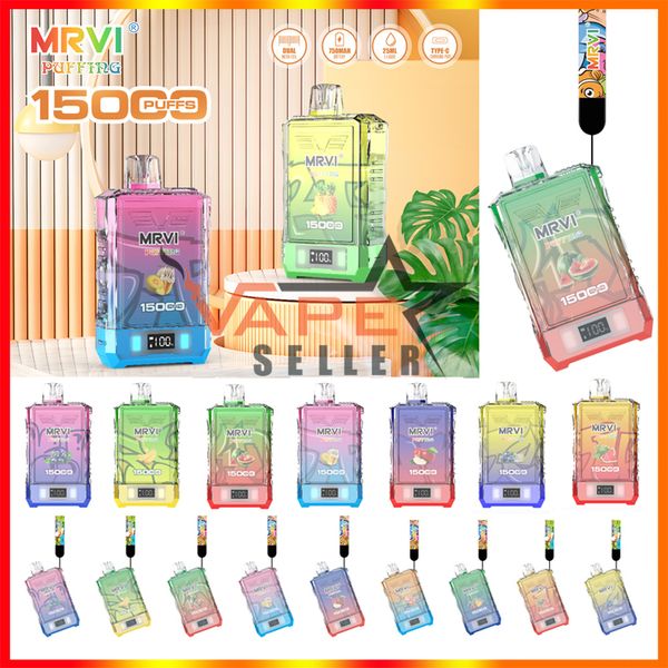 Оригинальный Puff 15k Mrvi Puffing 15000 Puffs Razz Bar Ondayable Vape E Sigarette с светодиодным экраном Lanyard