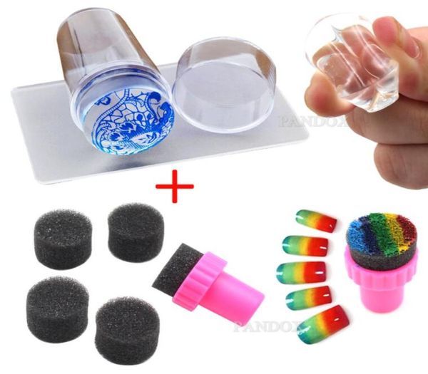 1 Clear Jelly Stamper 1 Sponge Stamper Raschietto per nail art in silicone con cappuccio Trasparente 28 cm Nail Stamp Stamping Tool6922226