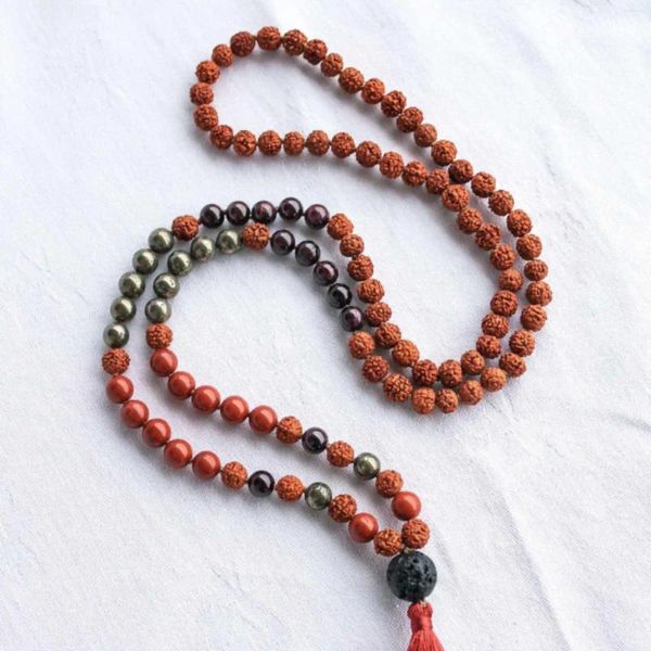 Anhänger 8mm natürlicher rotes Jasper Pyrit Granat Lava Rudraksha Armband Chakra Yoga Manschette Elegant Segen Chic Pray Buddhismus