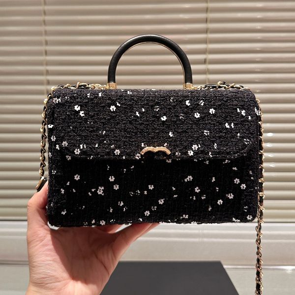 Lüks Tweed Tasarımcı Makyaj Kutusu Crossbody Çanta Fransız Marka Fashio Vanity Case Omuz Çantası Sonbahar Kış Yeni Pahalı Yüksek Kaliteli Lady Kozmetik Çanta Tote Çanta