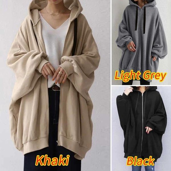 Kadın Hoodies Kadın Hoodie Coats Sonbahar Kış Kışlı Kadın Uzun Fener Kollu Zip Yukarı Gevşek hırka sweatshirts-9154