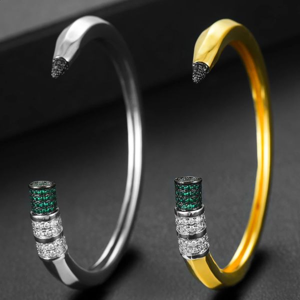 Bangle Godki Trendy Pencil Designs Bangle Cuff para Mulheres Casamento Completo Zircão Cúbico Cristal CZ Dubai Prata Cor Pulseira 231214