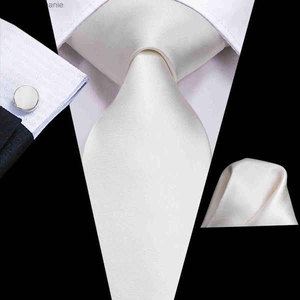 Cravatte Avorio Bianco Solido Seta Cravatta da sposa per uomo Handky Gemello Regalo Cravatta da uomo Stilista Business Party Dropshiping Hi-TieL231215