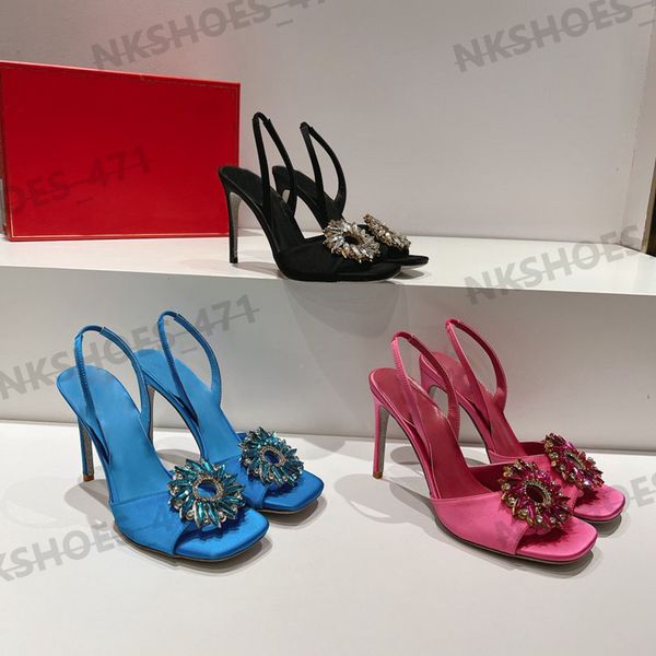 Sandali firmati Donna Marchio di lusso Scarpe in pelle verniciata con strass Tacchi alti a forma di T alla moda con diamanti Scarpe classiche in pelle di girasole a forma di goccia