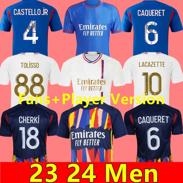 2023 2024 Maillot de Foot Futebol Jerseys Lyonnais CAQUERET TOLISSO JEFFINHO OL AOUAR TAGLIAFICO Fãs Jogador Camisas de Futebol 23 24 TRAORE SARR Homem Lyon