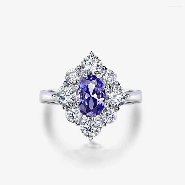 Anéis de cluster 925 anel de prata esterlina feminino luz selvagem personalidade de luxo em forma de ovo safira diamante de casamento