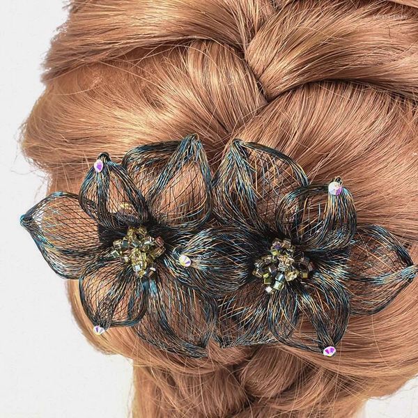 Design original feito à mão fio de cobre formato de flor grampos de cabelo para mulheres meninas estilo chinês acessórios trançados