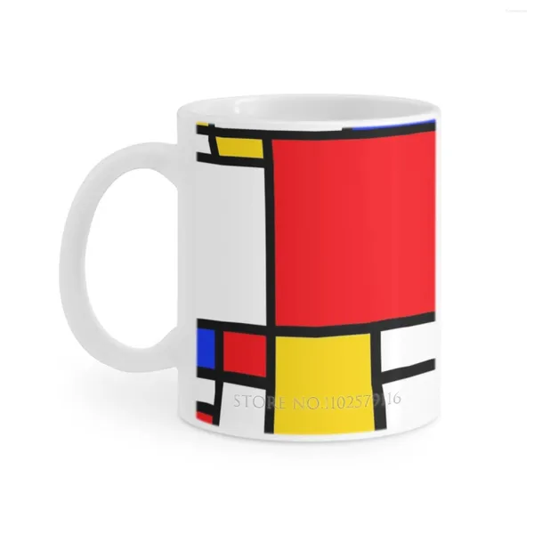 Kupalar Mondrian Beyaz Kupa Çay Kupası Kahve Arkadaşları Doğum Günü Hediye Çizgileri Birincil Renkler Blok Kareler Modern Kalın Piet