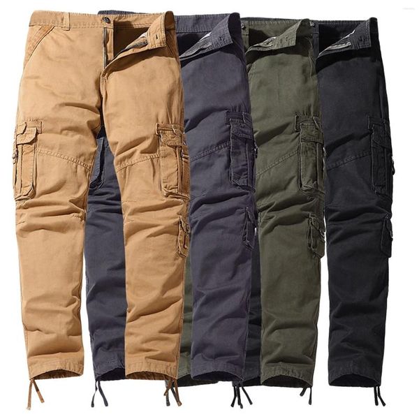 Calças masculinas homens esporte casual calça calça multi bolsos em linha reta cor sólida ao ar livre moda geral solta memória h