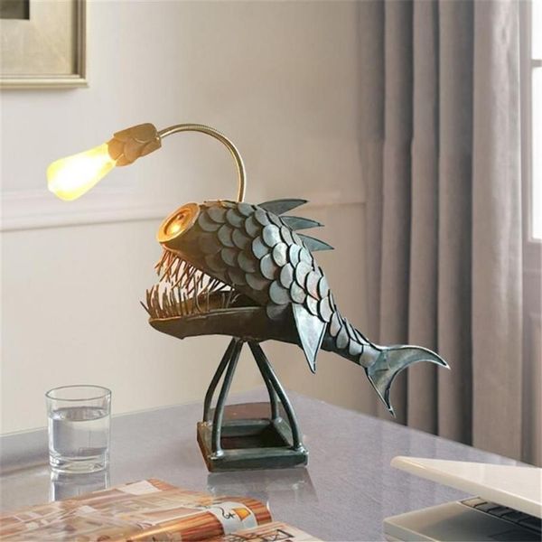 Masa lambaları Anlerfish lambası balık gövde masası zemin duran retro ışık E27 Ferforje Vintage kapalı sanat dekor aydınlatma317b