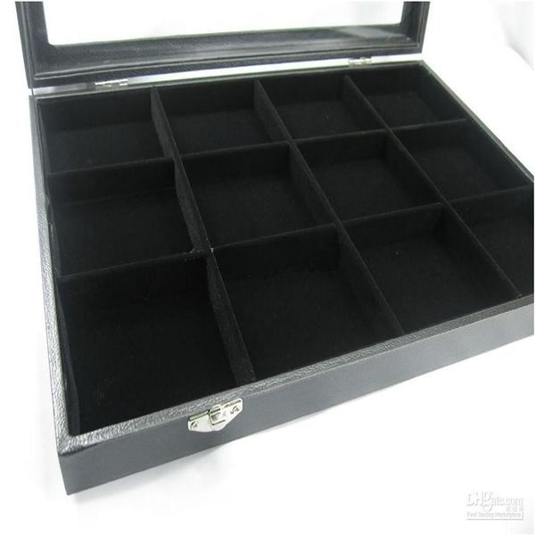 Pocket Watch Socartment Jewelry Glass Display Box 12 Compartment341u