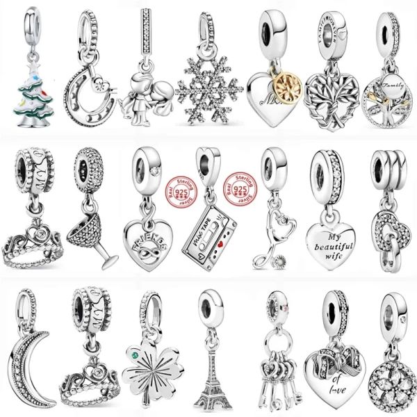 925 Sterling Silber, passend für Damen-Charms, Armbänder, Perlen, Charm-Anhänger, Mondbaum, Schneeflocke, Kronenbecher