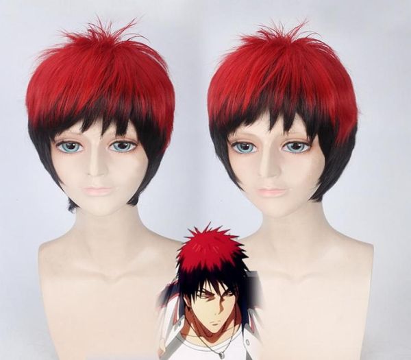 Kuroko no basquete kagami taiga peruca cosplay vermelho preto ombre perucas para homens traje de halloween carnaval hair4066718