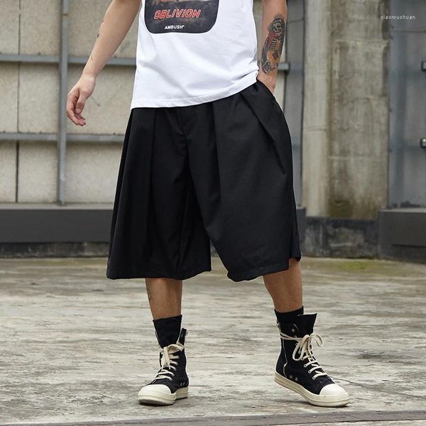 Shorts masculinos verão streetwear hip hop punk gótico solto saia casual masculino oversize moda quimono perna larga harem