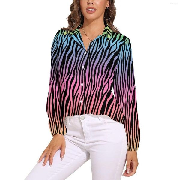 Camicette da donna tiger strisce pelliccia camicetta lunghe maniche metalliche stampato animale kawaii da donna casual oversize pattern top di compleanno