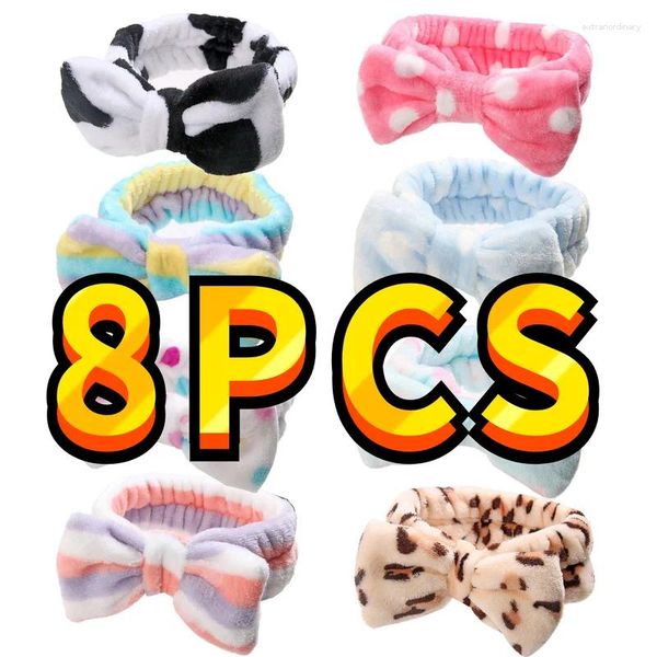 8 pçs/set lavagem rosto titular do cabelo hairbands macio quente coral velo arco bandana para mulheres meninas turbante acessórios de moda