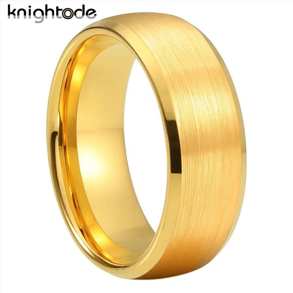 Anéis de casamento 6mm 8mm ouro carboneto de tungstênio anéis de casamento das mulheres dos homens anéis redondos escova superior acabamento chanfrado ajuste confortável 231214