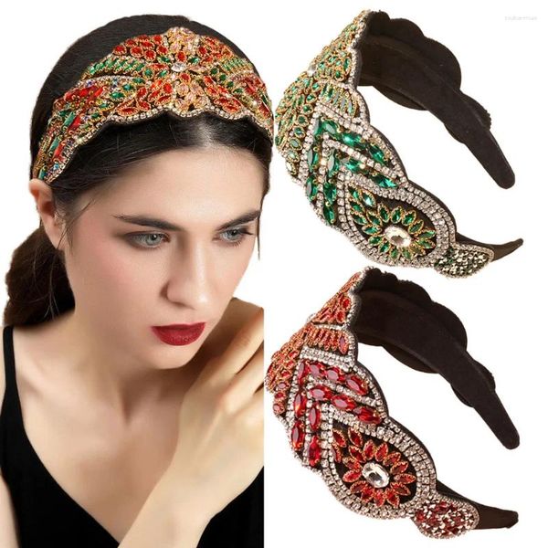 Europa artesanal colorido strass hairbands feminino aba larga barroco vintage antiderrapante headbands tribunal acessórios de cabelo