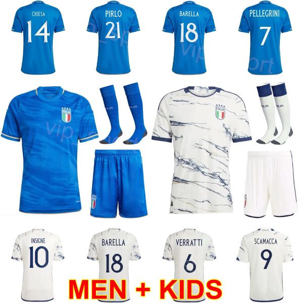 Seleção Nacional Mens Youth Italia Soccer Jersey CHIESA BELOTTI CHIELLINI IMMOBILE INSIGNE DI LORENZO BERARDI BERNARDESCHI BONUCCI BARELLA Camisa de futebol 2023-24