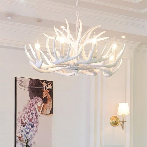 Antlers resina lustre lâmpada moderna branco antler lustre lustres e14 luzes do vintage novidade iluminação led lights288z