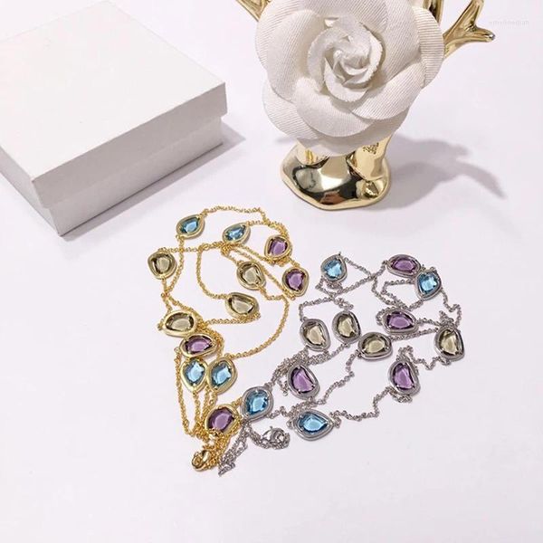 Ожерелья с подвесками, ювелирные изделия, красочное ожерелье с кристаллами SWR, длинная цепочка, 12 камней, высококачественный свитер в конфетном стиле для красавиц