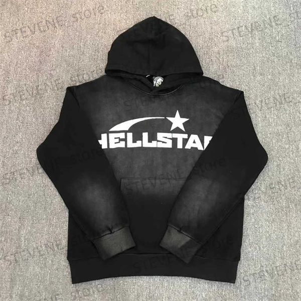 Moletom com capuz masculino Hellstar Extra Large Vintage Wash Black Hoodie High Street 1 1 Carta impressa masculina e feminina com capuz esportivo T231215