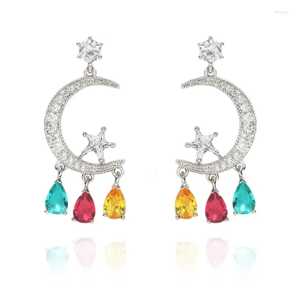 Orecchini pendenti YINGACC925 Ago in argento Luna Stella a cinque punte Temperamento Joker Accessori moda lunghi Gioielli Donna