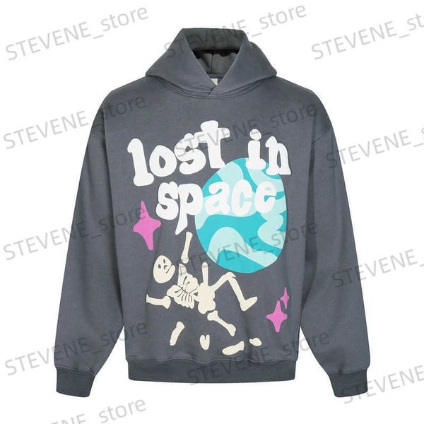 Felpe con cappuccio da uomo Felpe Lost In Space BROKEN PLANET Felpa con cappuccio Uomo Donna Puff Stampa Pullover di alta qualità Oversize Grigio con cappuccio T231215