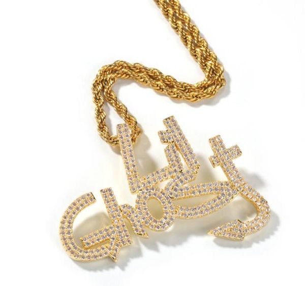 Hip Hop Jóias Lil Ghost Clear CZ Zircons Pingente Colar Banhado A Ouro com Corrente para Homens Mulheres Bom Amante Presente Rapper Punk Jewel6007145