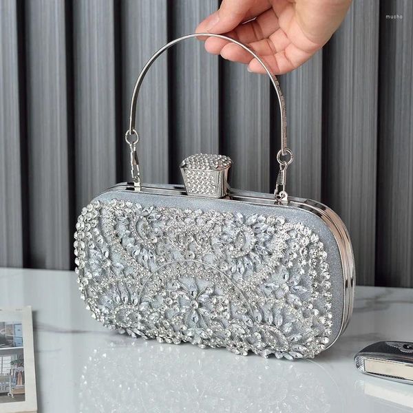 Sacos de noite mini saco de prata mulheres tendência bolsa de cristal embreagem de casamento para noiva diamante telefones celulares ombro