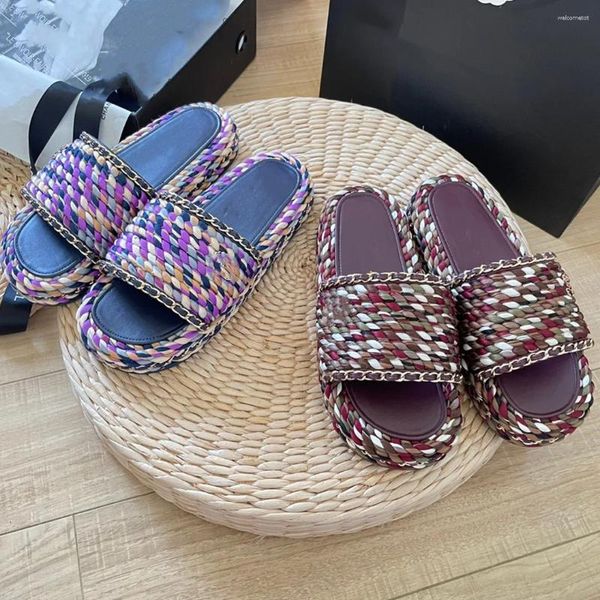 Sandálias 2023 verão design de moda mulheres sapatos cor misturada dedo do pé aberto plataforma grossa grosso salto baixo raso zapatillas mujer