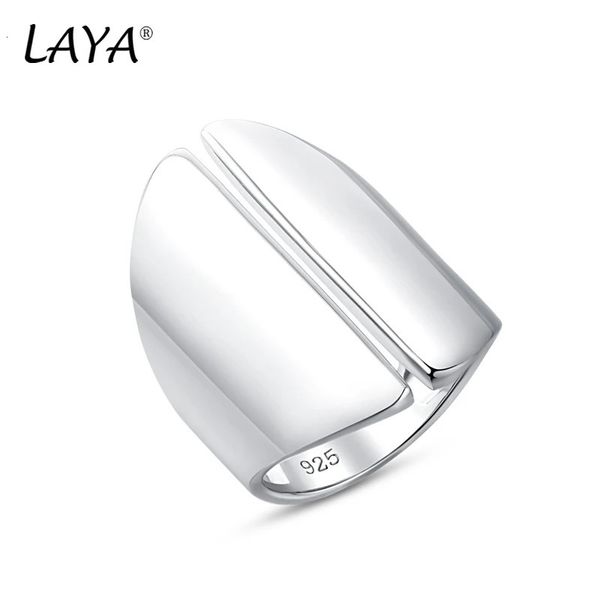 Anéis de casamento LAYA 925 Sterling Silver Round Drum Design exclusivo Plain Silver Wide Big Finger Ring para homens Original Modern Jewelry Trend 231214