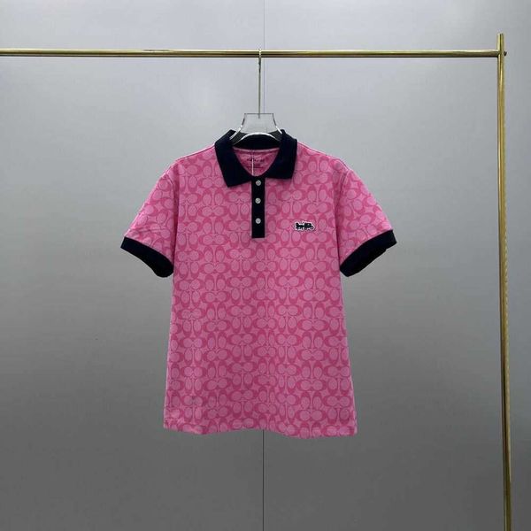 Camicia da uomo Polo estiva da donna a maniche corte patchwork vintage con stampa intera a contrasto