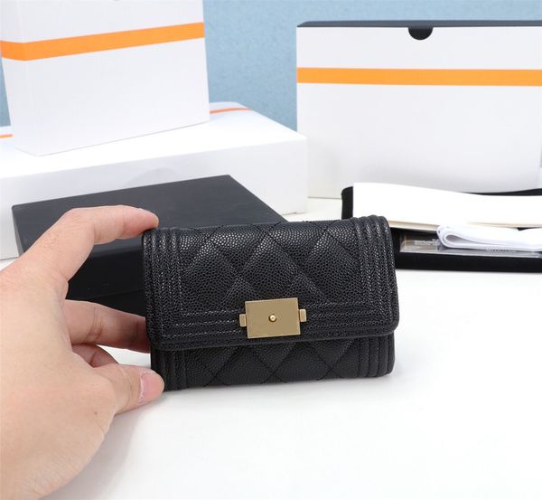 10A Designer Wallet Caviar CC Portafoglio borsetto Ladies Portafogli in pelle Slot di credito per borse di credito Mini Skinny Black Card Top Cinta Copone con zip con id holde 017