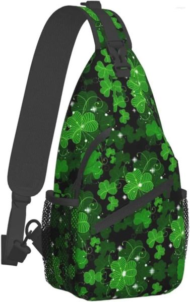 Rucksack, modische Umhängetasche, abstrakter Kunstdruck, Umhängetasche, Brust-Tagesrucksack für Wandern, Reisen, Clover St.Patrick Day